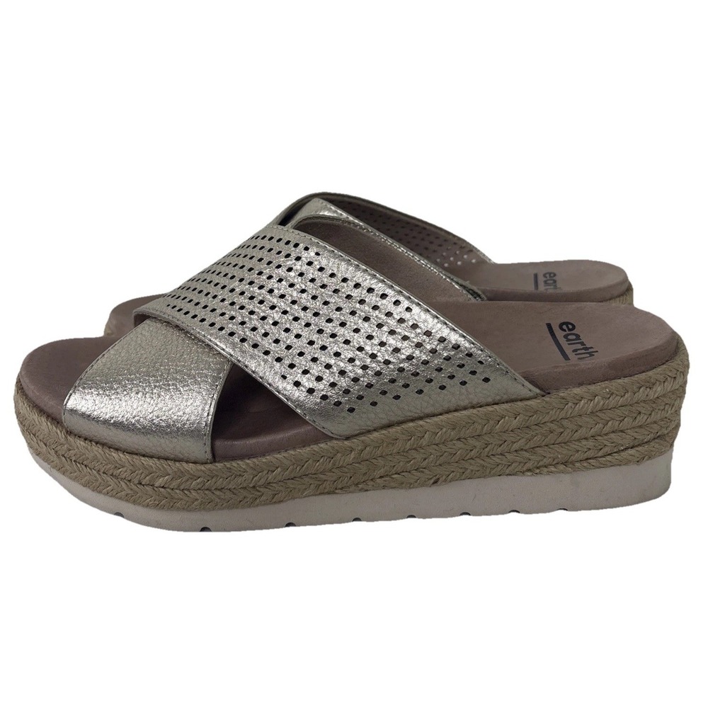 Earth Modena Marigold Leather Sandals Womens‎ 6.5 M Gold Shoes Espadrille Slide